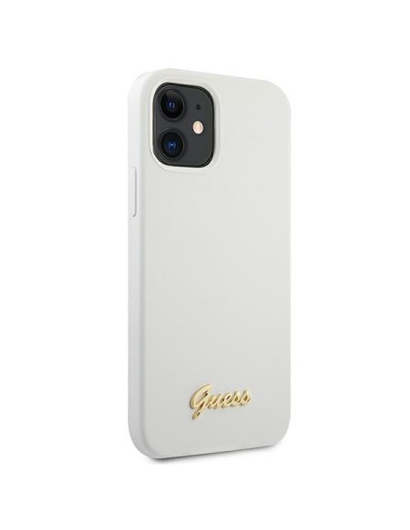 Guess Metal Logo Script dėklas iPhone 12 mini - baltas