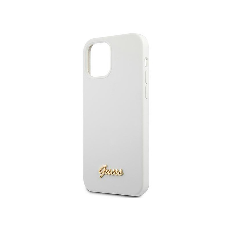 Guess Metal Logo Script dėklas iPhone 12 mini - baltas