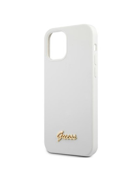 Guess Metal Logo Script dėklas iPhone 12 mini - baltas