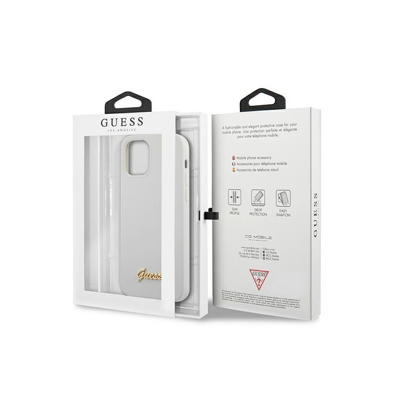 Guess Metal Logo Script dėklas iPhone 12 mini - baltas
