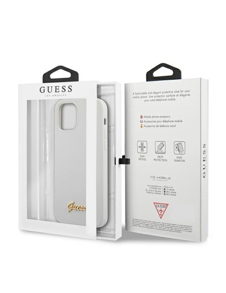 Guess Metal Logo Script dėklas iPhone 12 mini - baltas