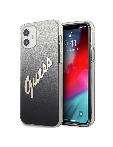 Guess Glitter Gradient Script dėklas iPhone 12 mini - juodas Guess Glitter Gradient Script dėklas iPhone 12 mini - juodas