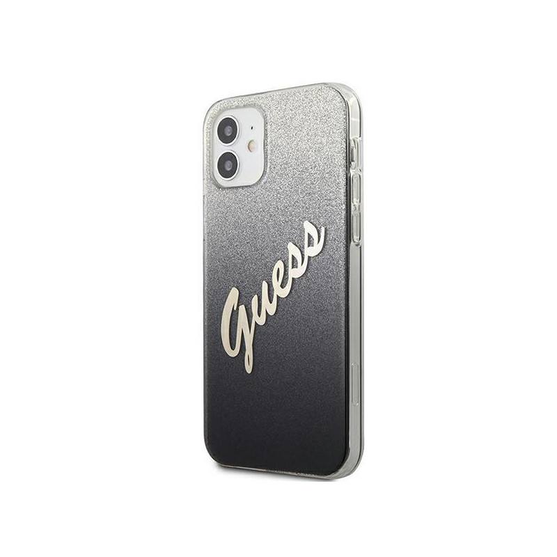 Guess Glitter Gradient Script dėklas iPhone 12 mini - juodas
