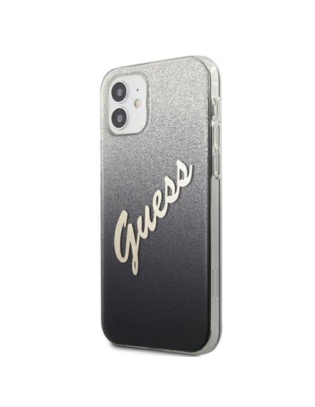 Guess Glitter Gradient Script dėklas iPhone 12 mini - juodas Guess Glitter Gradient Script dėklas iPhone 12 mini - juodas
