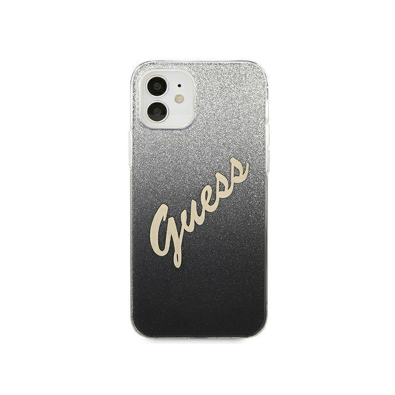 Guess Glitter Gradient Script dėklas iPhone 12 mini - juodas