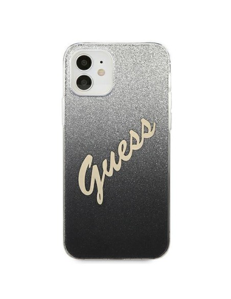 Guess Glitter Gradient Script dėklas iPhone 12 mini - juodas Guess Glitter Gradient Script dėklas iPhone 12 mini - juodas
