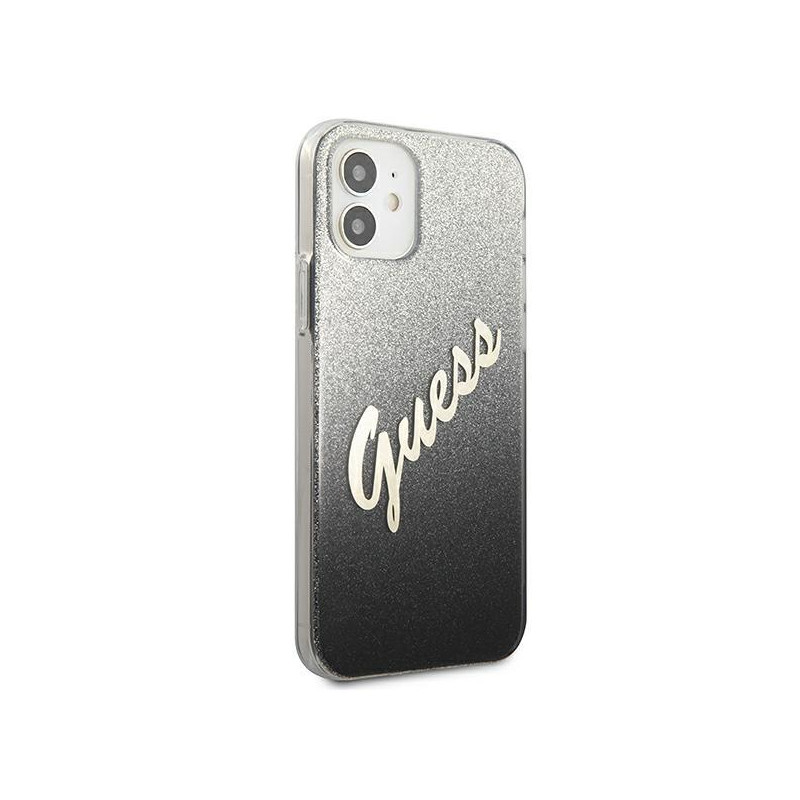 Guess Glitter Gradient Script dėklas iPhone 12 mini - juodas