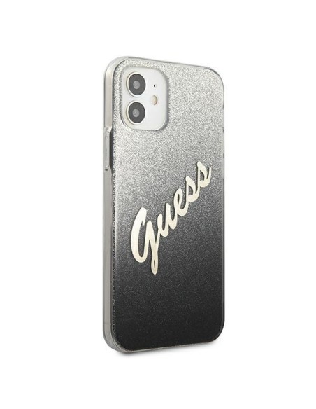 Guess Glitter Gradient Script dėklas iPhone 12 mini - juodas Guess Glitter Gradient Script dėklas iPhone 12 mini - juodas