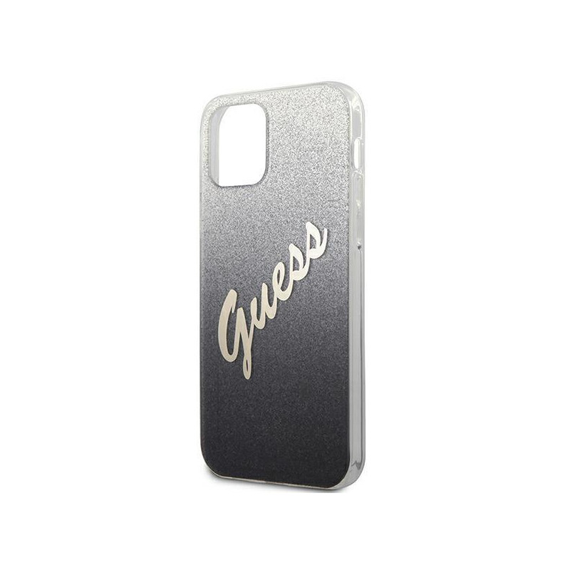 Guess Glitter Gradient Script dėklas iPhone 12 mini - juodas