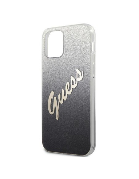 Guess Glitter Gradient Script dėklas iPhone 12 mini - juodas Guess Glitter Gradient Script dėklas iPhone 12 mini - juodas
