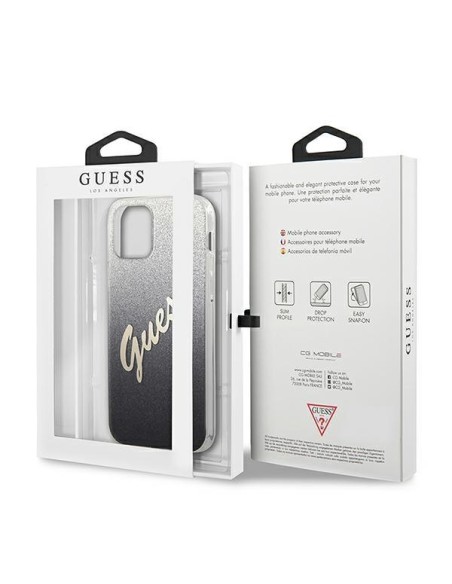 Guess Glitter Gradient Script dėklas iPhone 12 mini - juodas Guess Glitter Gradient Script dėklas iPhone 12 mini - juodas