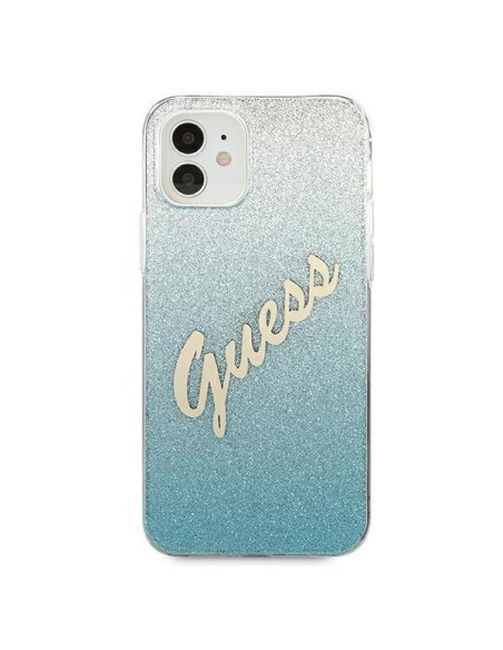 Guess Glitter Gradient Script dėklas iPhone 12 mini - mėlynas Guess Glitter Gradient Script dėklas iPhone 12 mini - mėlynas