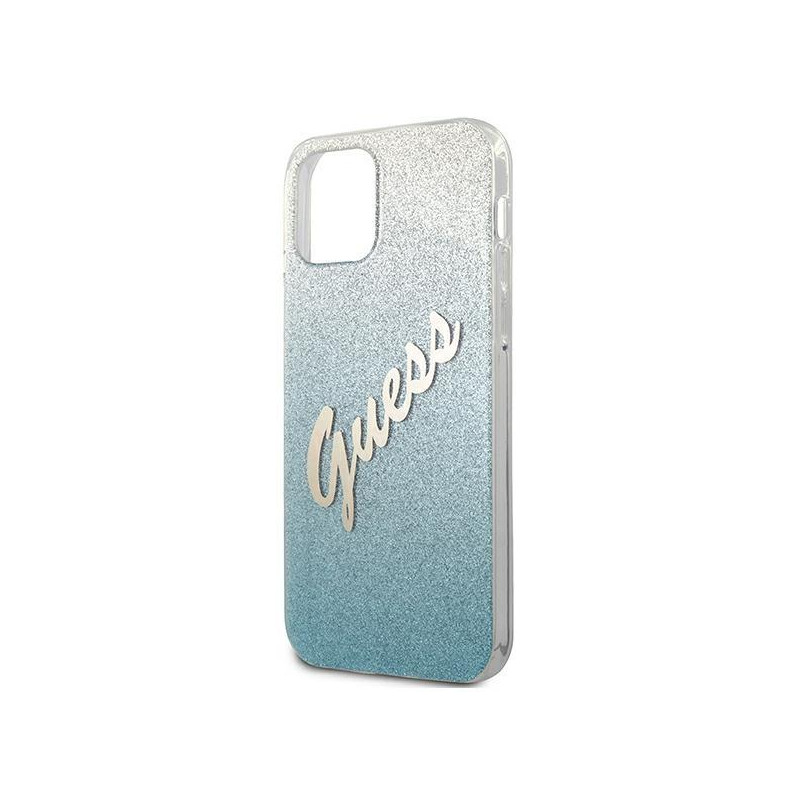 Guess Glitter Gradient Script dėklas iPhone 12 mini - mėlynas