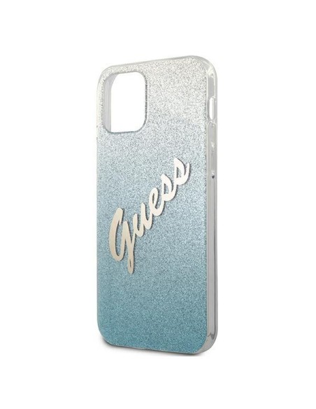 Guess Glitter Gradient Script dėklas iPhone 12 mini - mėlynas Guess Glitter Gradient Script dėklas iPhone 12 mini - mėlynas