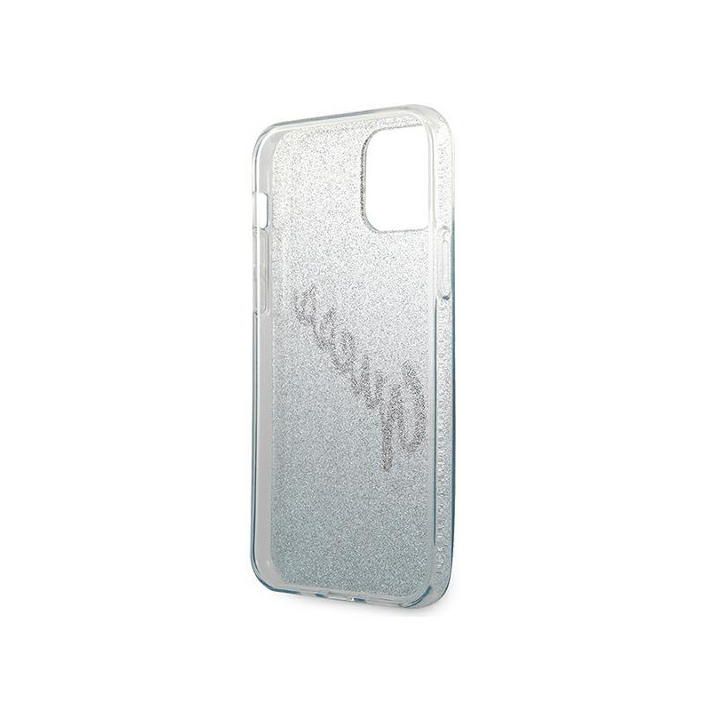 Guess Glitter Gradient Script dėklas iPhone 12 mini - mėlynas