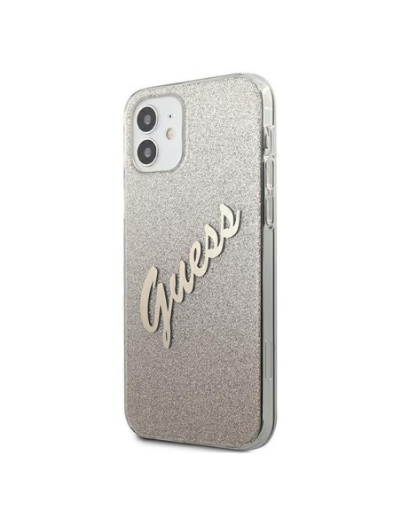 Guess Glitter Gradient Script dėklas iPhone 12 mini - auksinis Guess Glitter Gradient Script dėklas iPhone 12 mini - auksinis