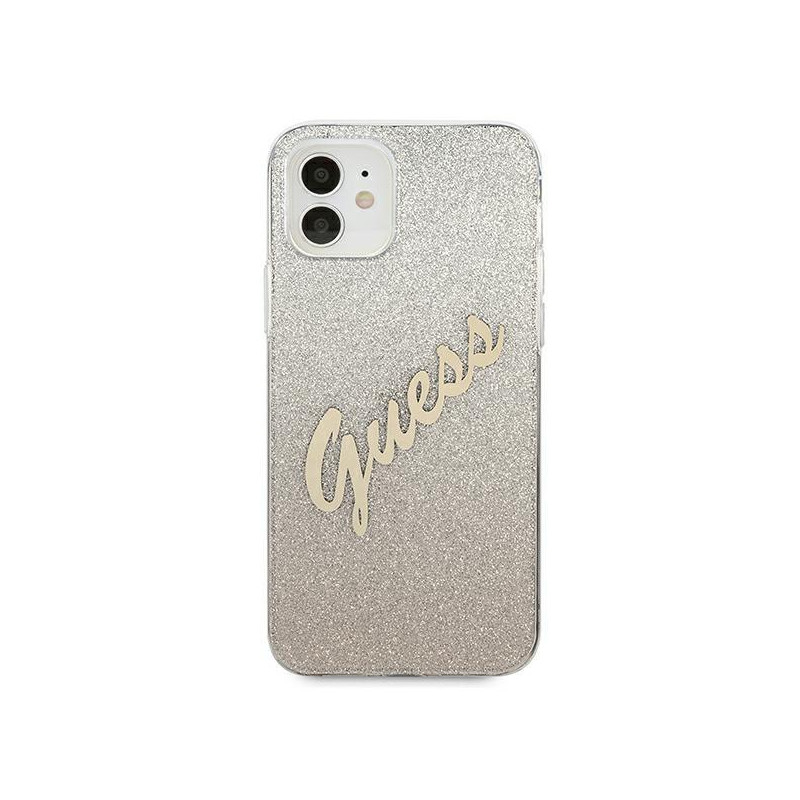 Guess Glitter Gradient Script dėklas iPhone 12 mini - auksinis