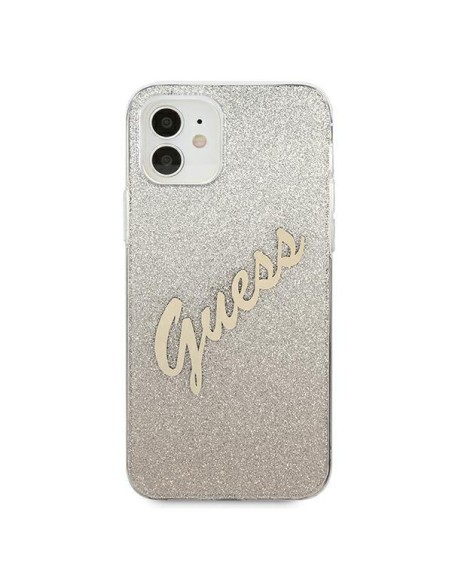 Guess Glitter Gradient Script dėklas iPhone 12 mini - auksinis Guess Glitter Gradient Script dėklas iPhone 12 mini - auksinis
