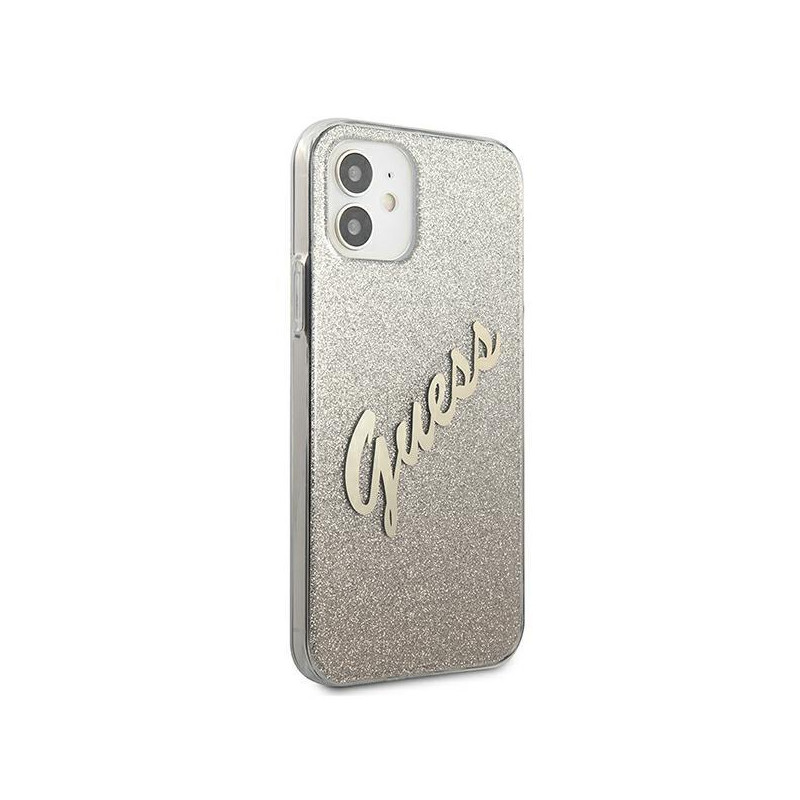 Guess Glitter Gradient Script dėklas iPhone 12 mini - auksinis