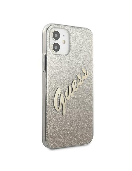 Guess Glitter Gradient Script dėklas iPhone 12 mini - auksinis Guess Glitter Gradient Script dėklas iPhone 12 mini - auksinis