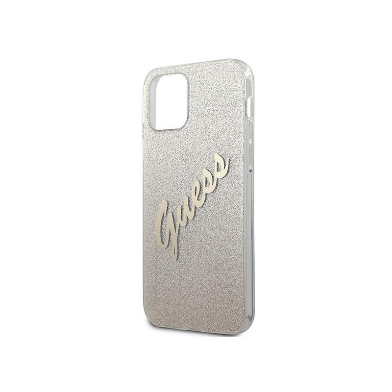 Guess Glitter Gradient Script dėklas iPhone 12 mini - auksinis