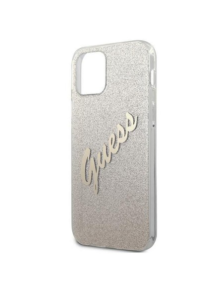 Guess Glitter Gradient Script dėklas iPhone 12 mini - auksinis Guess Glitter Gradient Script dėklas iPhone 12 mini - auksinis