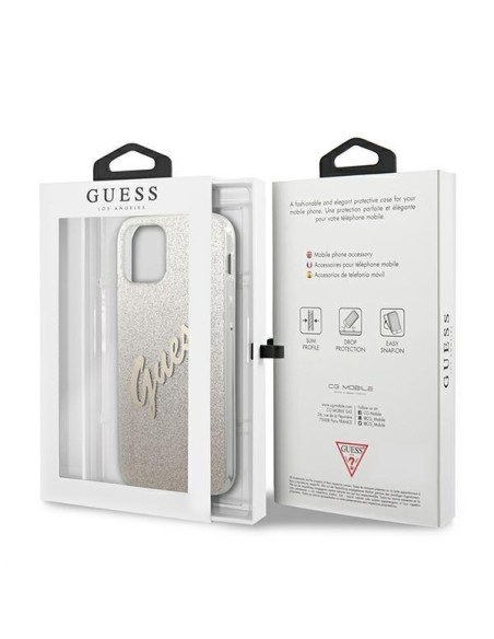 Guess Glitter Gradient Script dėklas iPhone 12 mini - auksinis Guess Glitter Gradient Script dėklas iPhone 12 mini - auksinis