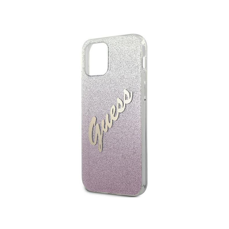 Guess Glitter Gradient Script dėklas iPhone 12 mini - rožinis