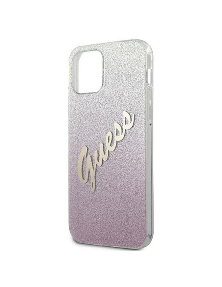 Guess Glitter Gradient Script dėklas iPhone 12 mini - rožinis Guess Glitter Gradient Script dėklas iPhone 12 mini - rožinis