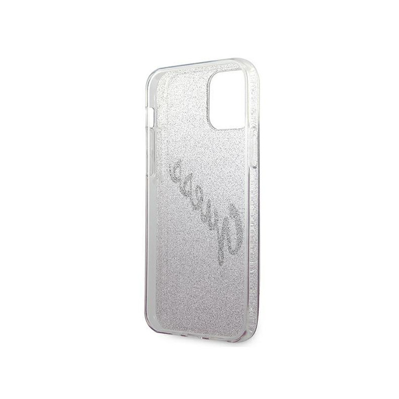 Guess Glitter Gradient Script dėklas iPhone 12 mini - rožinis