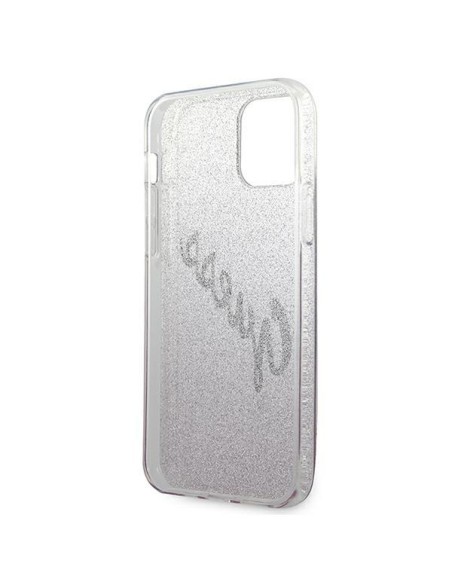 Guess Glitter Gradient Script dėklas iPhone 12 mini - rožinis Guess Glitter Gradient Script dėklas iPhone 12 mini - rožinis