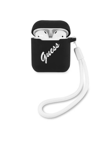Guess Silicone Vintage dėklas, skirtas AirPods 1/ 2 – juodai baltas