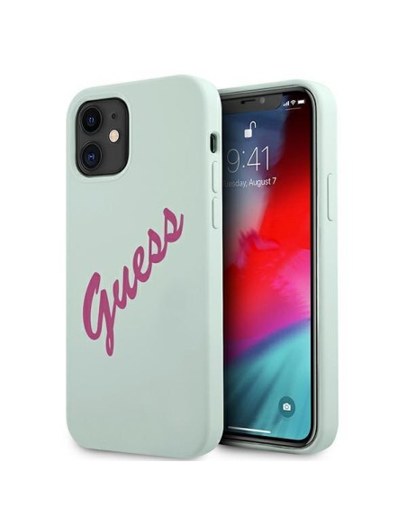 Guess Silicone Vintage dėklas iPhone 12 mini - mėlynos ir rožinės spalvos Guess Silicone Vintage dėklas iPhone 12 mini - mėlynos ir rožinės spalvos