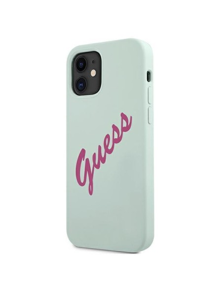 Guess Silicone Vintage dėklas iPhone 12 mini - mėlynos ir rožinės spalvos Guess Silicone Vintage dėklas iPhone 12 mini - mėlynos ir rožinės spalvos