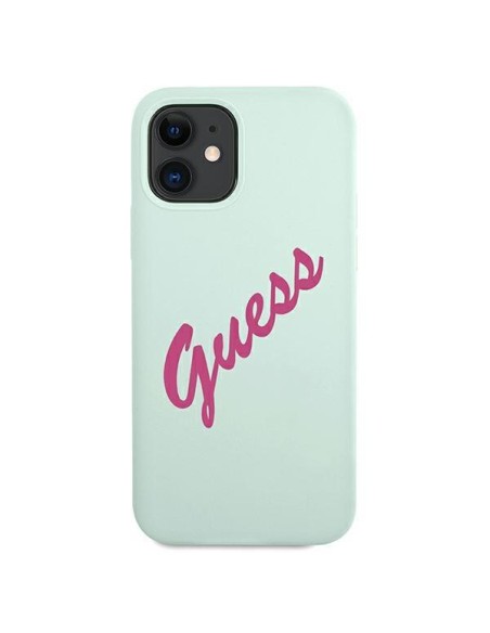 Guess Silicone Vintage dėklas iPhone 12 mini - mėlynos ir rožinės spalvos Guess Silicone Vintage dėklas iPhone 12 mini - mėlynos ir rožinės spalvos