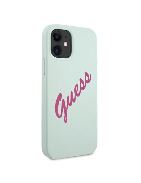 Guess Silicone Vintage dėklas iPhone 12 mini - mėlynos ir rožinės spalvos Guess Silicone Vintage dėklas iPhone 12 mini - mėlynos ir rožinės spalvos