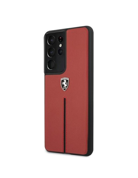 Ferrari Off Track Leather Nylon Stripe dėklas, skirtas Samsung Galaxy S21 Ultra - raudonas Ferrari Off Track Leather Nylon Stripe dėklas, skirtas Samsung Galaxy S21 Ultra - raudonas