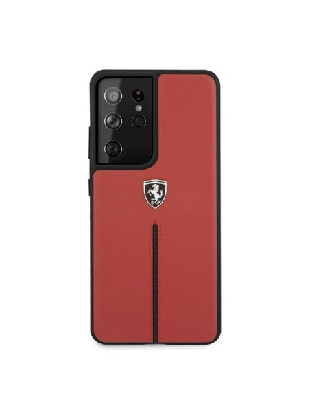 Ferrari Off Track Leather Nylon Stripe dėklas, skirtas Samsung Galaxy S21 Ultra - raudonas Ferrari Off Track Leather Nylon Stripe dėklas, skirtas Samsung Galaxy S21 Ultra - raudonas
