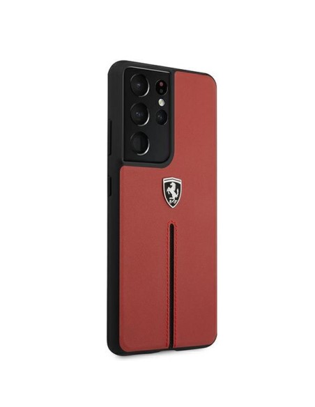 Ferrari Off Track Leather Nylon Stripe dėklas, skirtas Samsung Galaxy S21 Ultra - raudonas Ferrari Off Track Leather Nylon Stripe dėklas, skirtas Samsung Galaxy S21 Ultra - raudonas