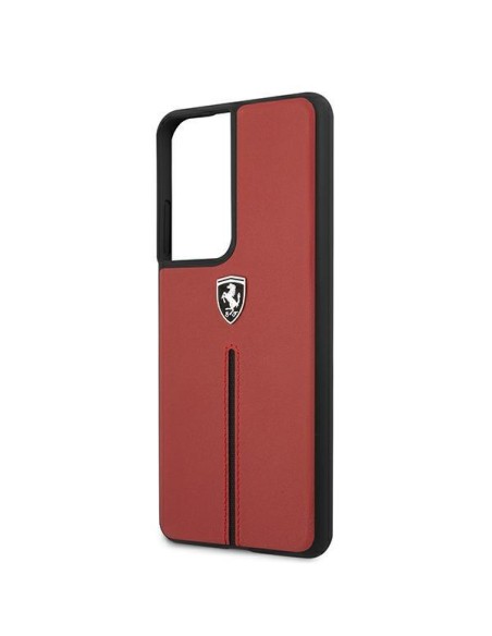 Ferrari Off Track Leather Nylon Stripe dėklas, skirtas Samsung Galaxy S21 Ultra - raudonas Ferrari Off Track Leather Nylon Stripe dėklas, skirtas Samsung Galaxy S21 Ultra - raudonas