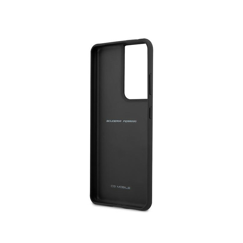 Ferrari Off Track Leather Nylon Stripe dėklas, skirtas Samsung Galaxy S21 Ultra - raudonas