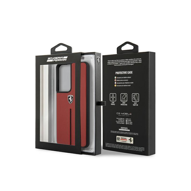 Ferrari Off Track Leather Nylon Stripe dėklas, skirtas Samsung Galaxy S21 Ultra - raudonas
