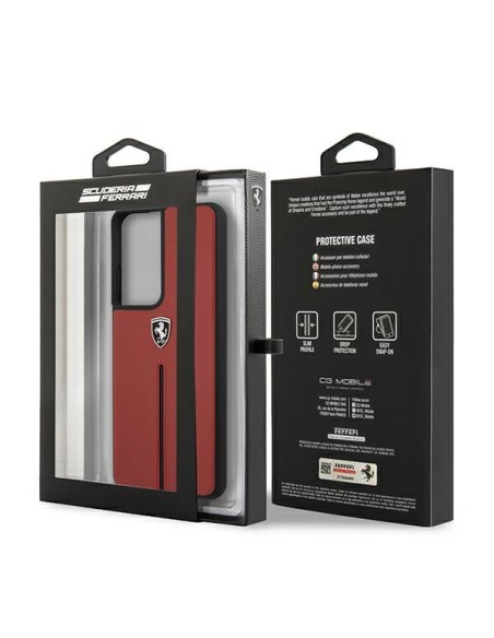 Ferrari Off Track Leather Nylon Stripe dėklas, skirtas Samsung Galaxy S21 Ultra - raudonas Ferrari Off Track Leather Nylon Stripe dėklas, skirtas Samsung Galaxy S21 Ultra - raudonas