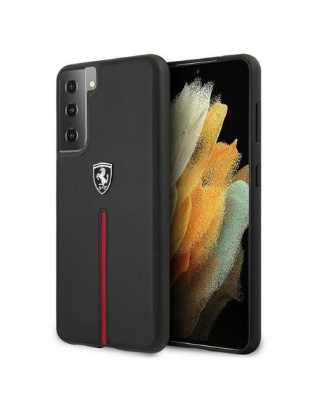 Ferrari Off Track Leather Nylon Stripe dėklas, skirtas Samsung Galaxy S21+ - juodas Ferrari Off Track Leather Nylon Stripe dėklas, skirtas Samsung Galaxy S21+ - juodas