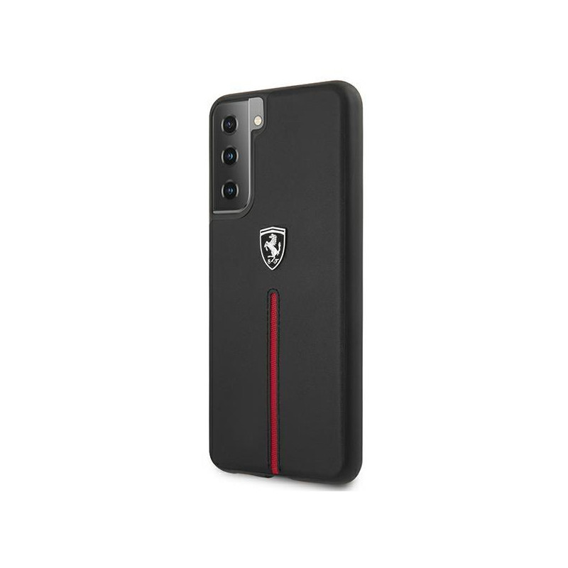 Ferrari Off Track Leather Nylon Stripe dėklas, skirtas Samsung Galaxy S21+ - juodas