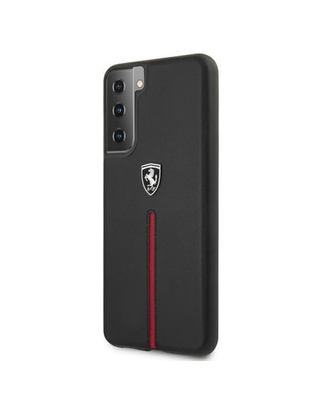 Ferrari Off Track Leather Nylon Stripe dėklas, skirtas Samsung Galaxy S21+ - juodas Ferrari Off Track Leather Nylon Stripe dėklas, skirtas Samsung Galaxy S21+ - juodas
