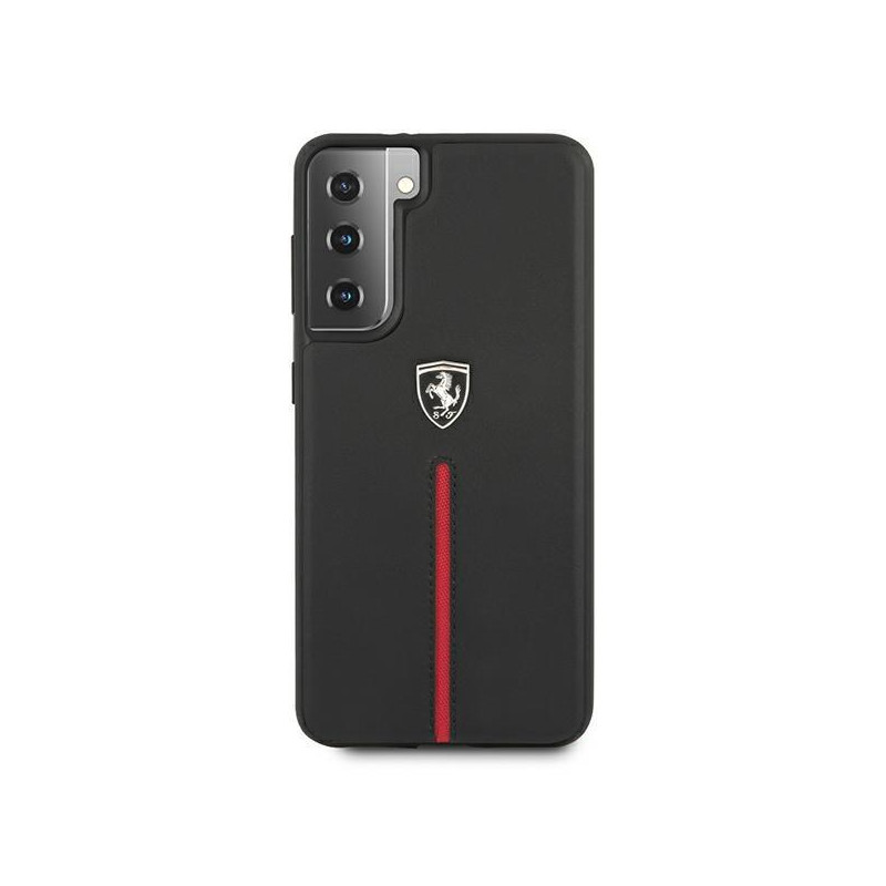 Ferrari Off Track Leather Nylon Stripe dėklas, skirtas Samsung Galaxy S21+ - juodas