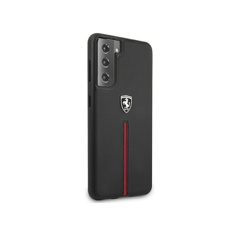 Ferrari Off Track Leather Nylon Stripe dėklas, skirtas Samsung Galaxy S21+ - juodas