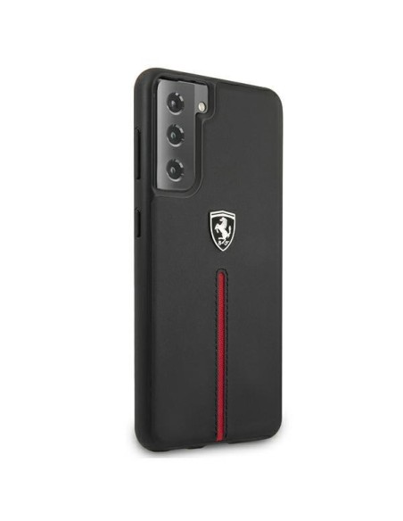Ferrari Off Track Leather Nylon Stripe dėklas, skirtas Samsung Galaxy S21+ - juodas Ferrari Off Track Leather Nylon Stripe dėklas, skirtas Samsung Galaxy S21+ - juodas