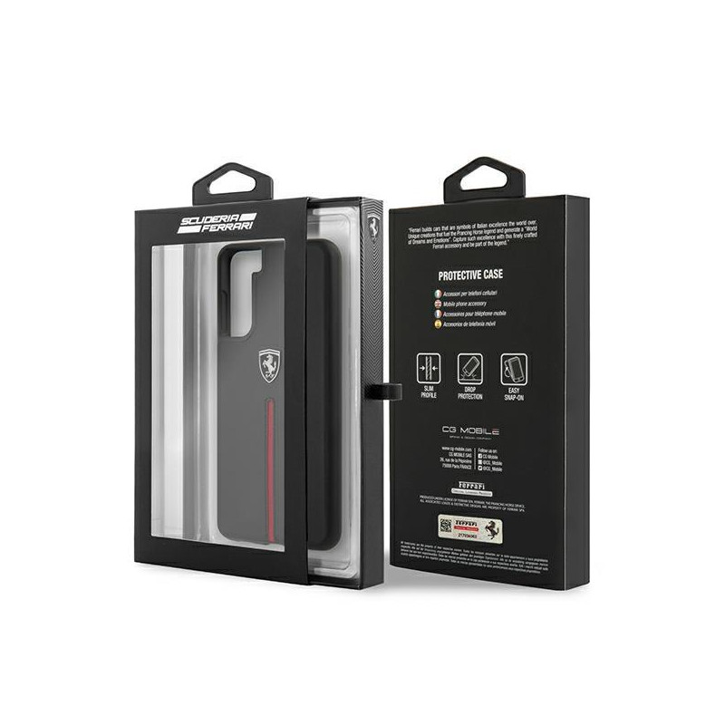 Ferrari Off Track Leather Nylon Stripe dėklas, skirtas Samsung Galaxy S21+ - juodas